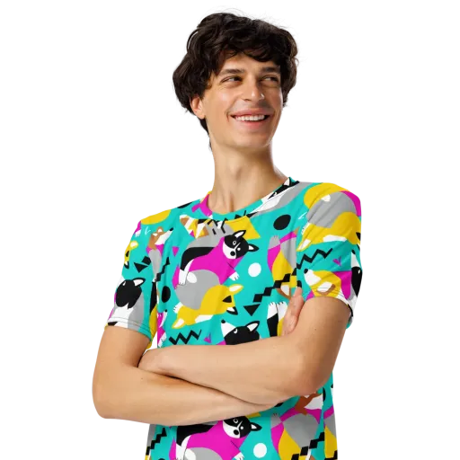 Neon Canine Parade on a Men's Crew Neck T-Shirt