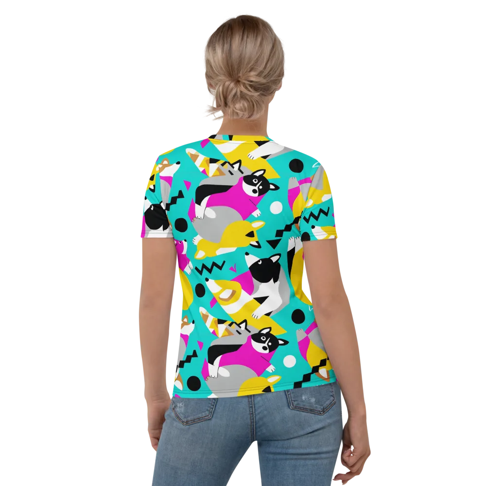 Neon Canine Parade on Women's Crew Neck T-Shirt — Back