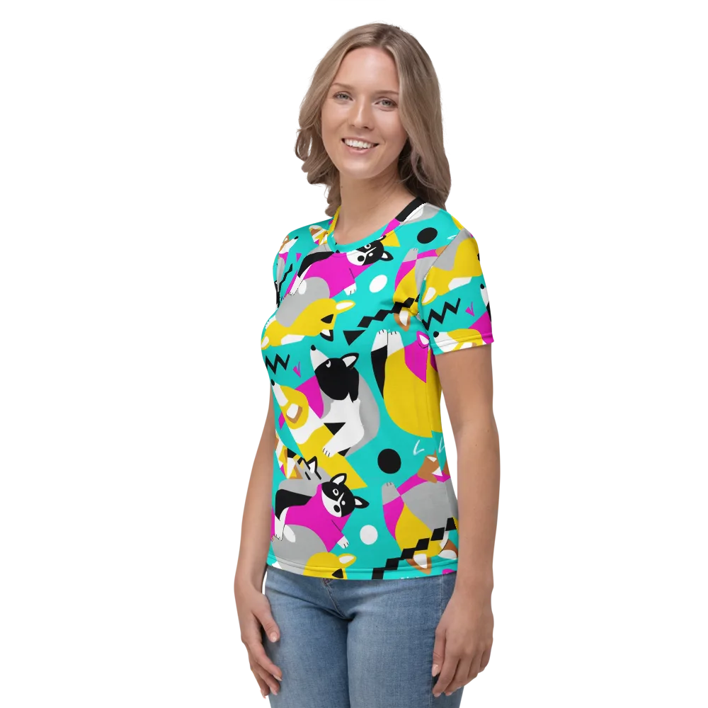Neon Canine Parade on Women's Crew Neck T-Shirt — Left