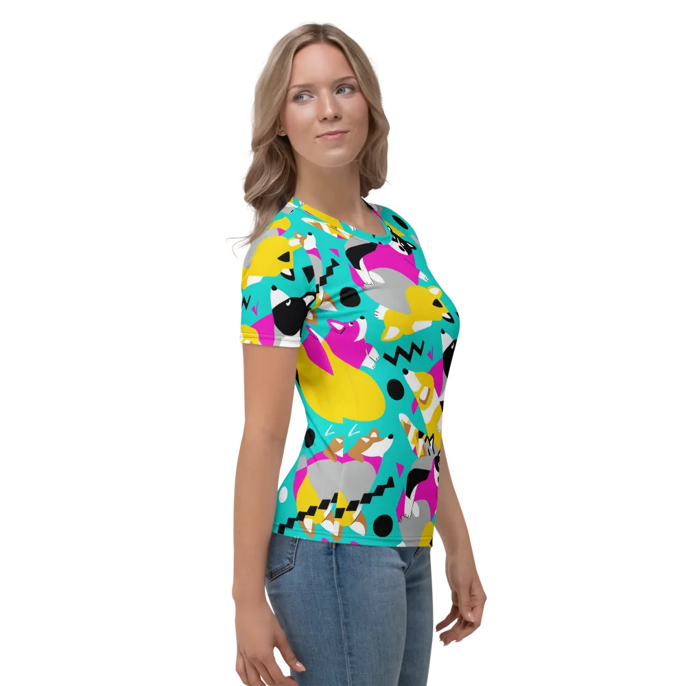 Neon Canine Parade on Women's Crew Neck T-Shirt — Right