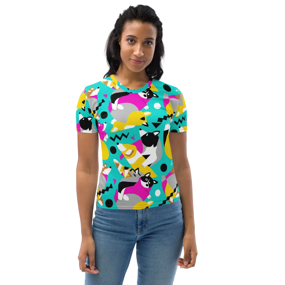 Neon Canine Parade on Women's Crew Neck T-Shirt — Front
