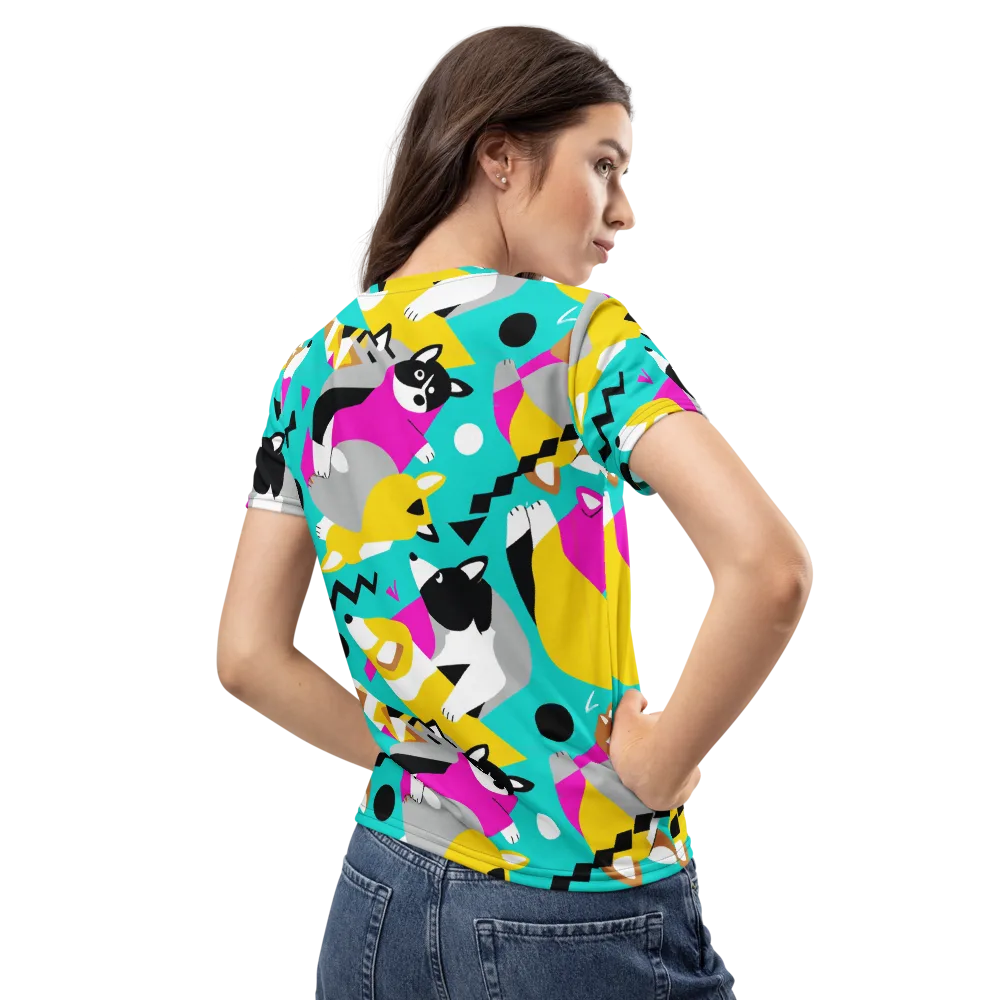 Neon Canine Parade on Women's Crew Neck T-Shirt — Back