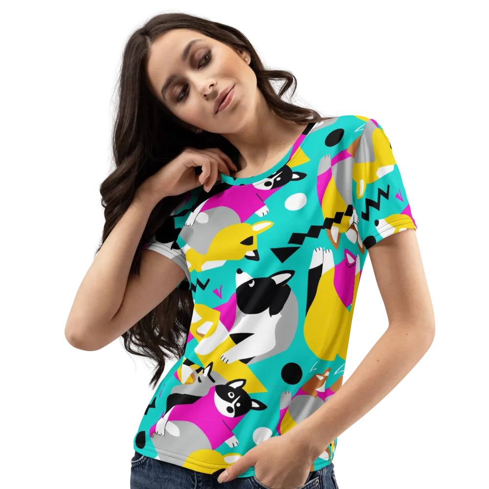 Neon Canine Parade on Women's Crew Neck T-Shirt — Left Front