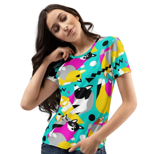 Neon Canine Parade on a Women's Crew Neck T-Shirt