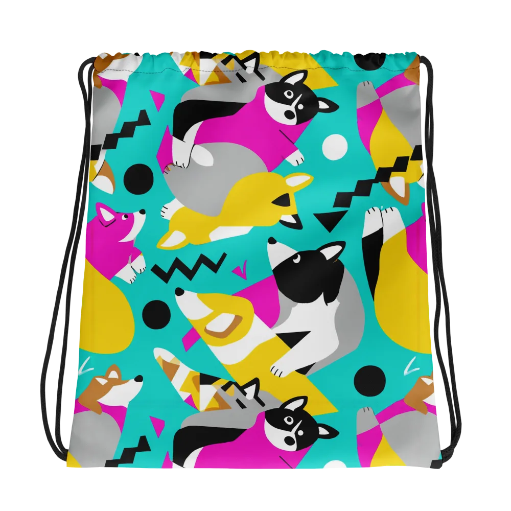 Neon Canine Parade on Drawstring Bag — Photo
