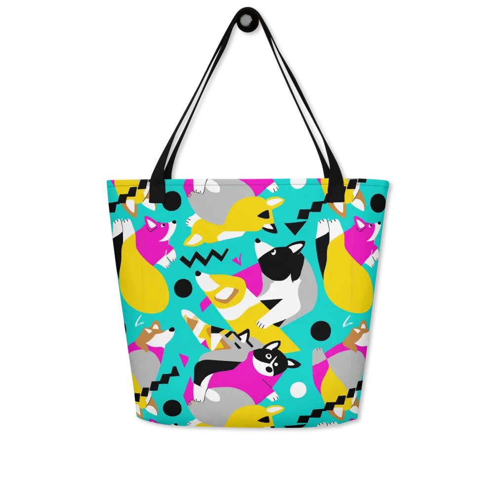 Neon Canine Parade on Large Tote Bag W/ Pocket — Front
