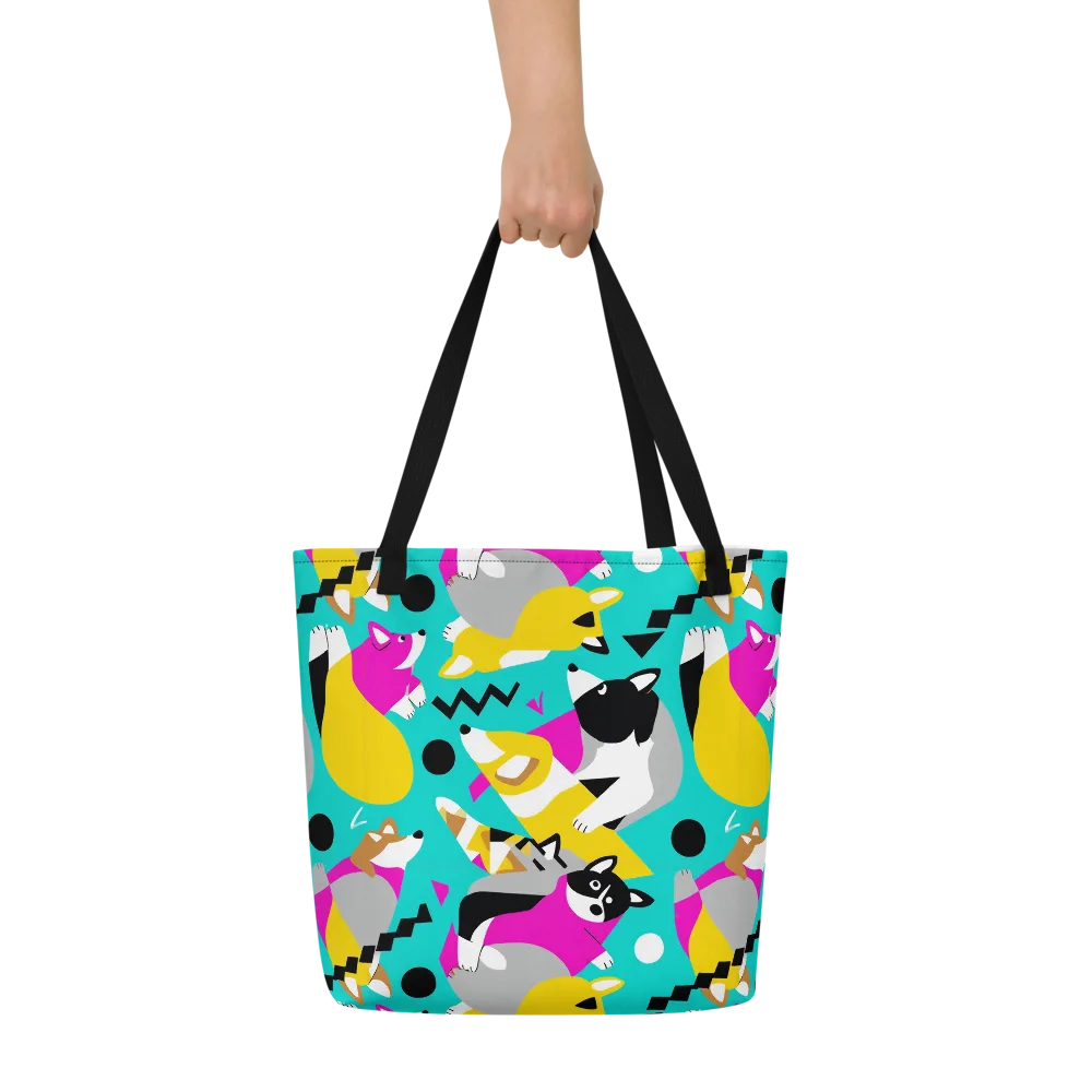 Neon Canine Parade on Large Tote Bag W/ Pocket — Front