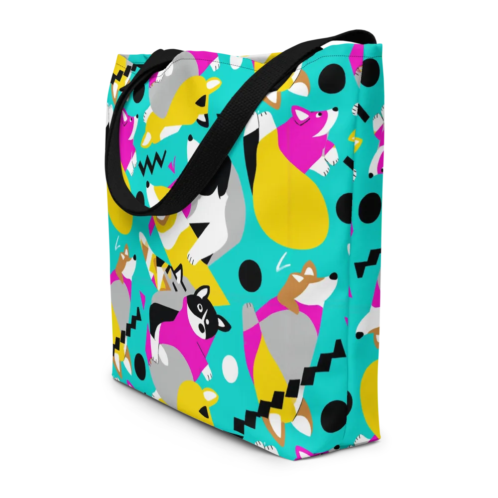 Neon Canine Parade on Large Tote Bag W/ Pocket — Front