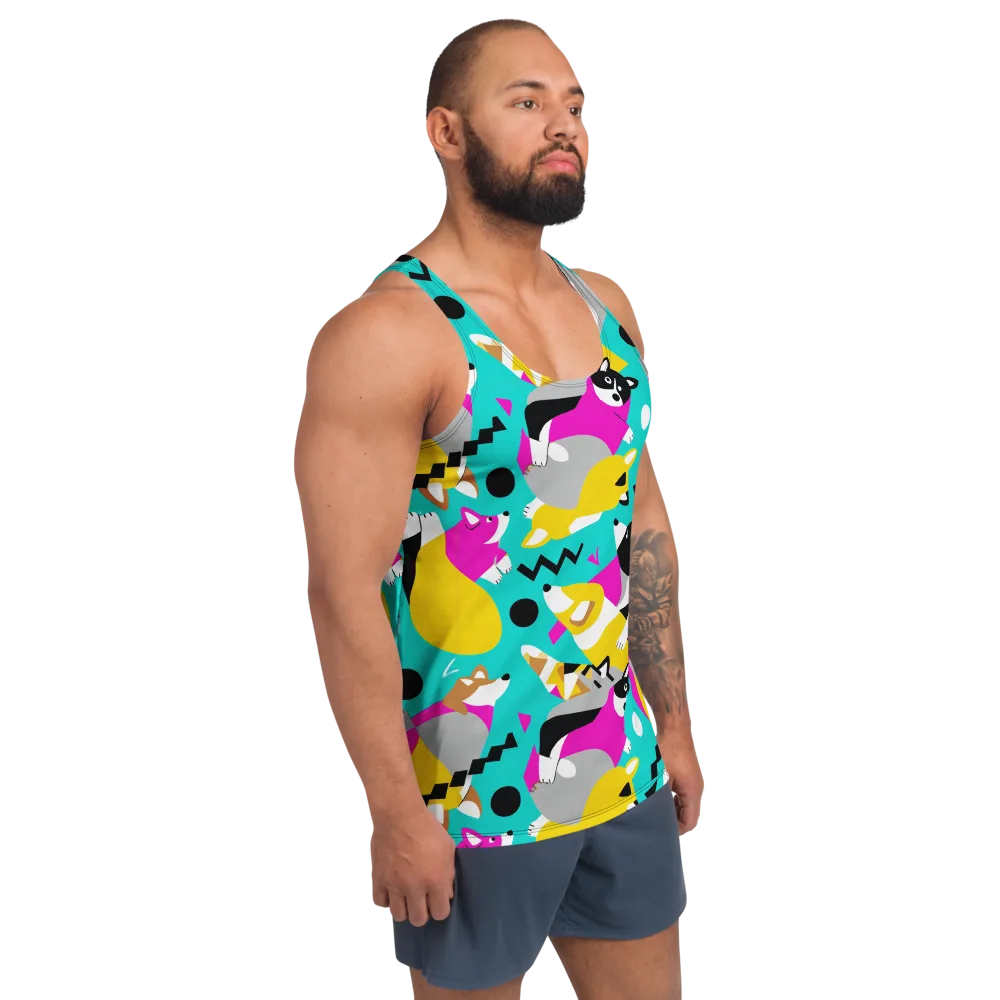 Neon Canine Parade on Men's Tank Top — Right Front