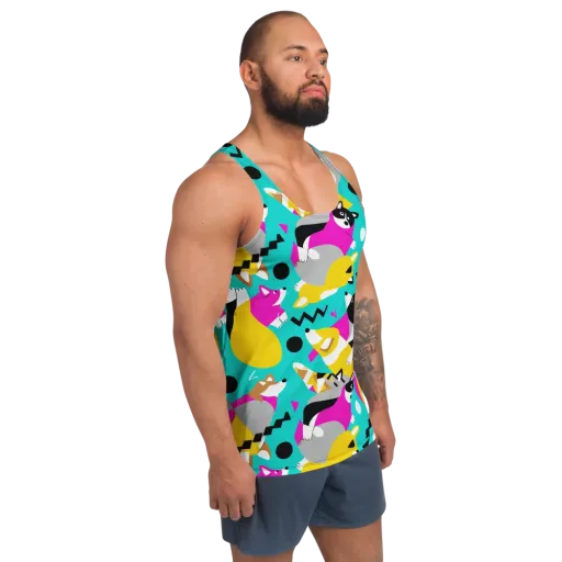 Neon Canine Parade on a Men's Tank Top