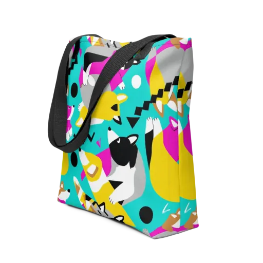 Neon Canine Parade on a Tote Bag