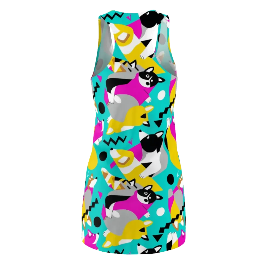 Neon Canine Parade on Racerback Dress — Back