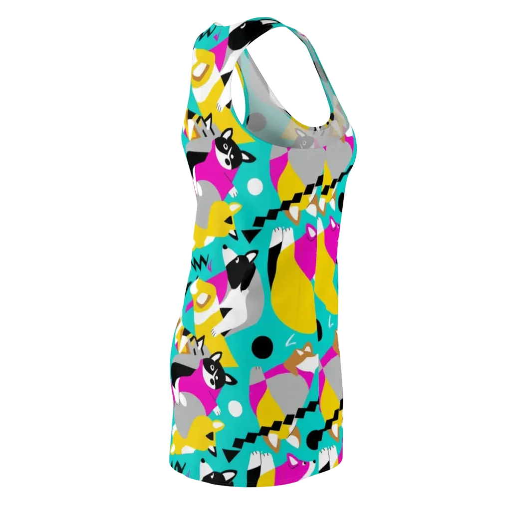 Neon Canine Parade on Racerback Dress — Back Side