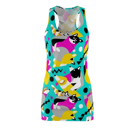Neon Canine Parade on a Racerback Dress