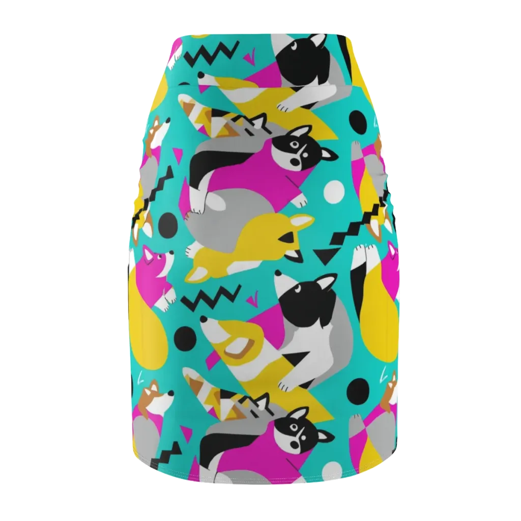 Neon Canine Parade on Pencil Skirt — Back