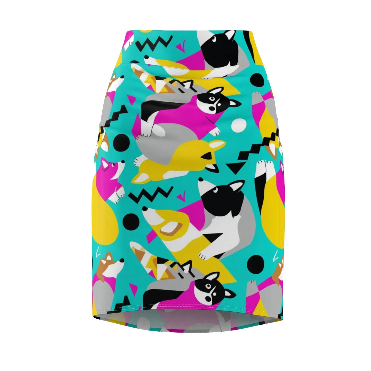 Neon Canine Parade on Pencil Skirt — Front