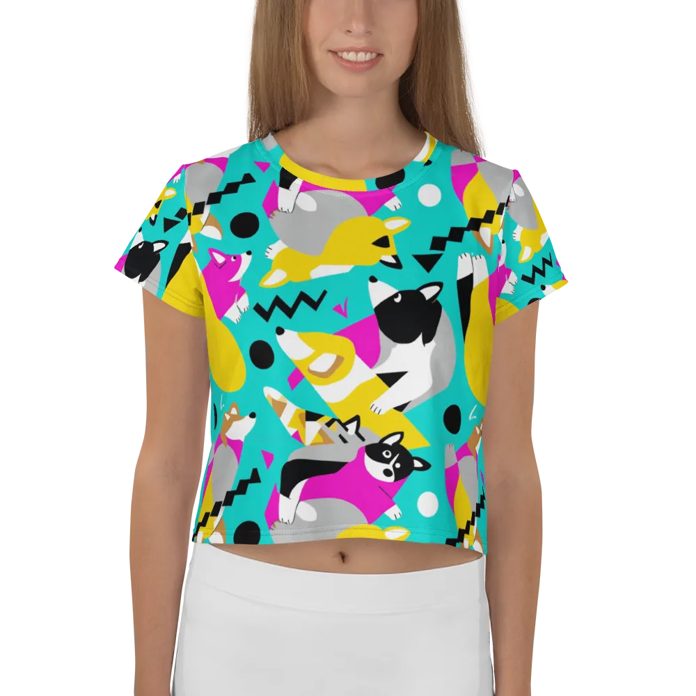 Neon Canine Parade on Crop Tee — Front