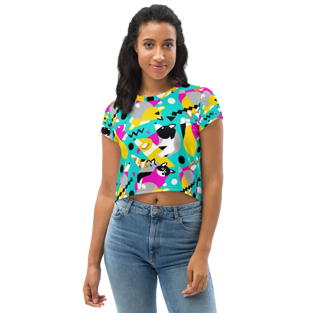 Neon Canine Parade on Crop Tee — Front