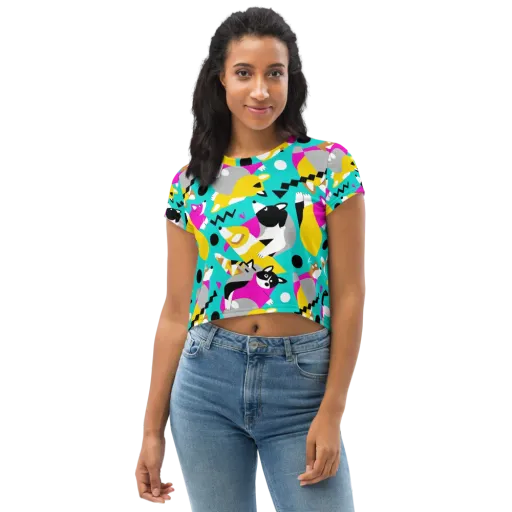 Neon Canine Parade on a Crop Tee