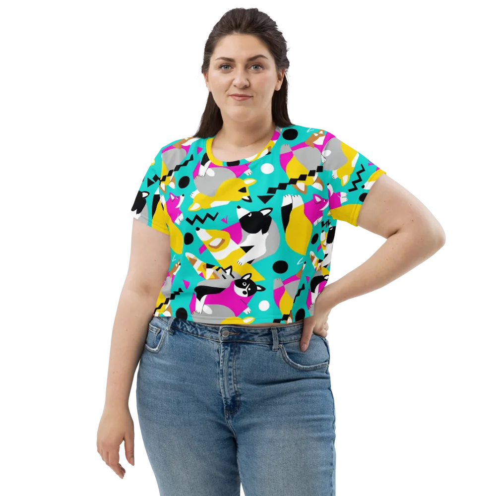 Neon Canine Parade on Crop Tee — Front