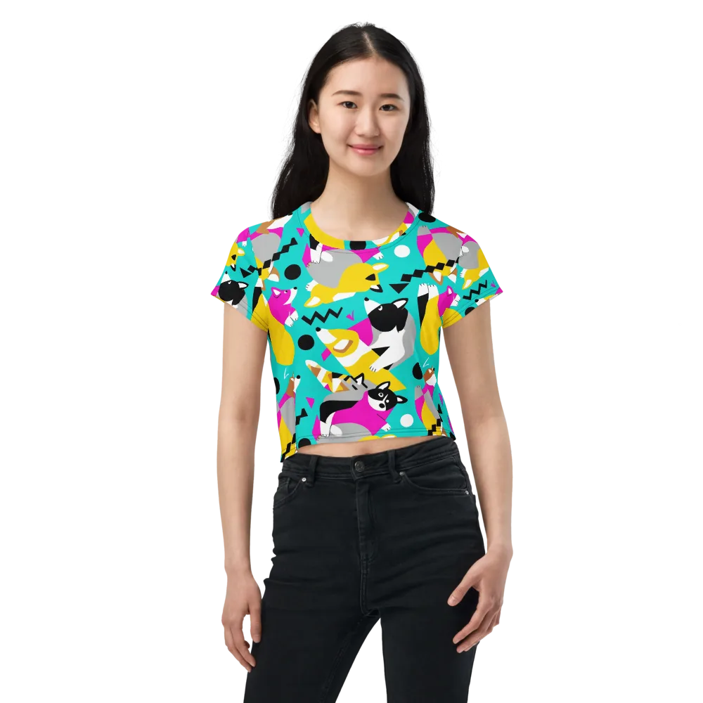 Neon Canine Parade on Crop Tee — Front