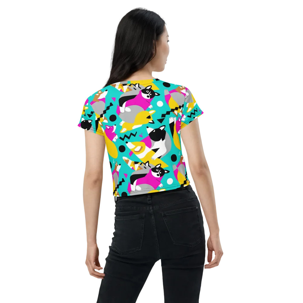 Neon Canine Parade on Crop Tee — Back