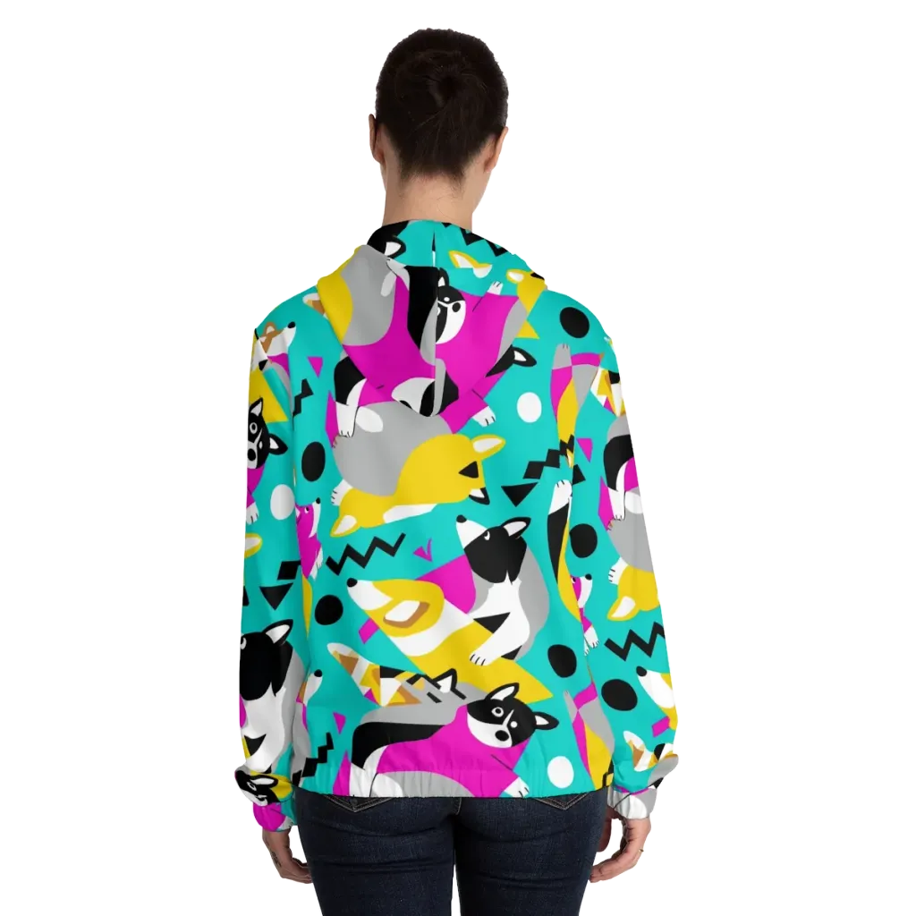 Neon Canine Parade on Women's Full-Zip Hoodie — Back On Person