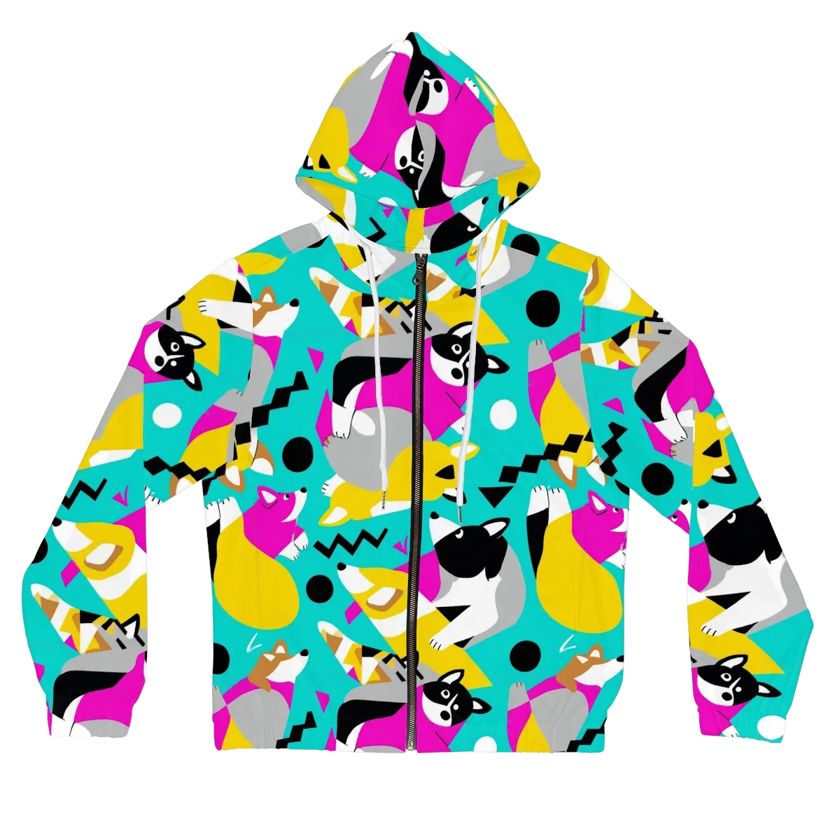 Neon Canine Parade on Women's Full-Zip Hoodie — Front