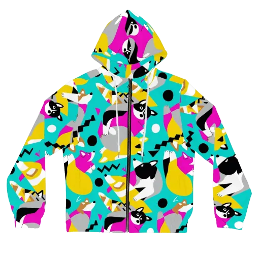 Neon Canine Parade on a Women's Full-Zip Hoodie