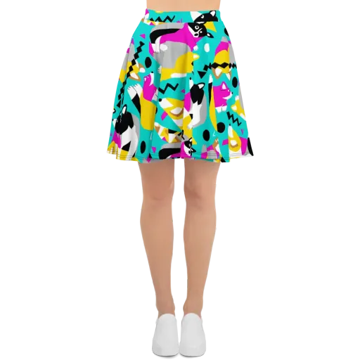 Neon Canine Parade on a Skater Skirt