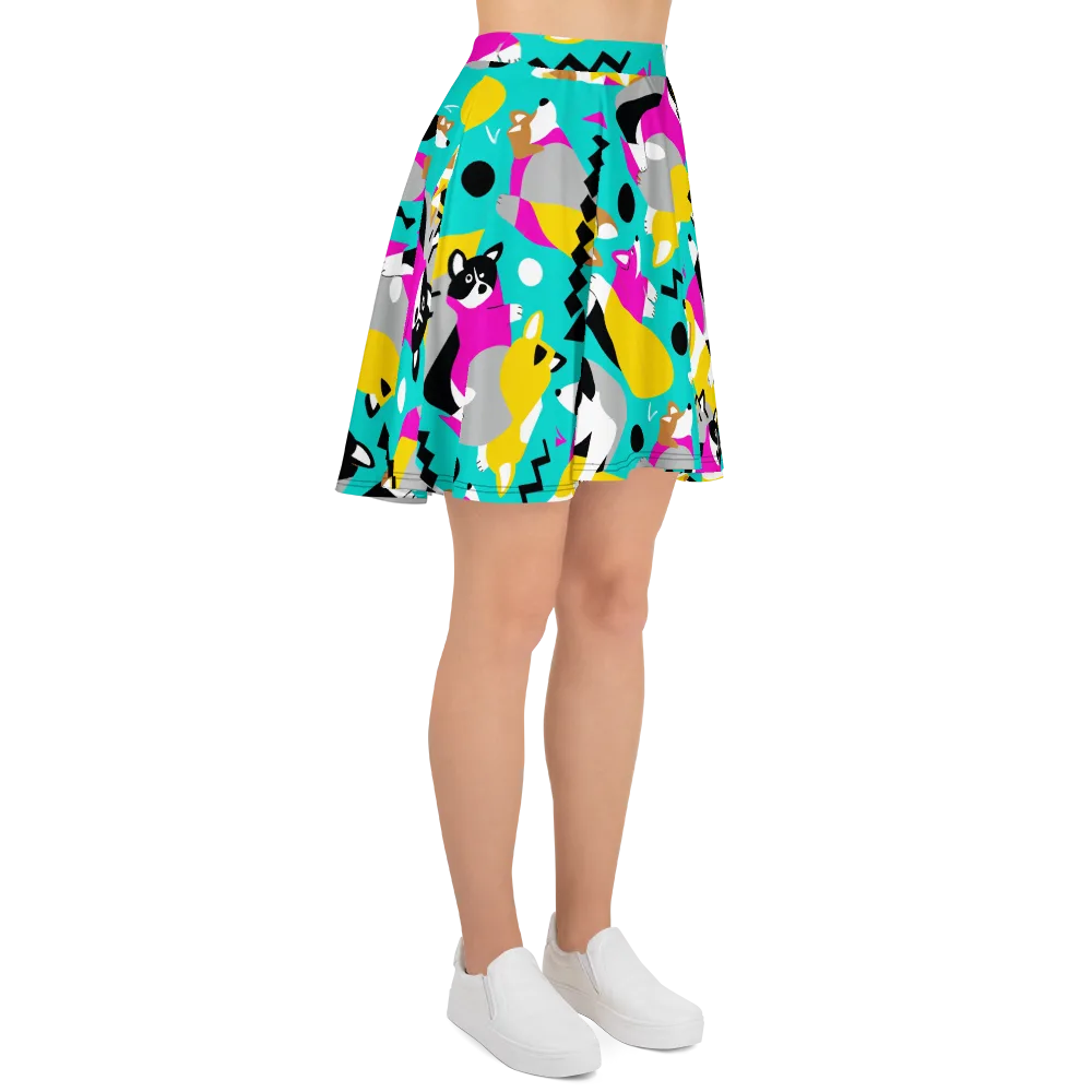 Neon Canine Parade on Skater Skirt — Right