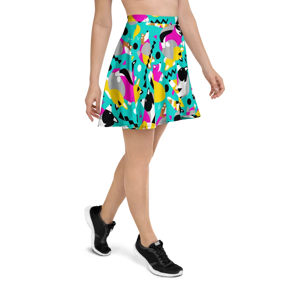 Neon Canine Parade on Skater Skirt — Right