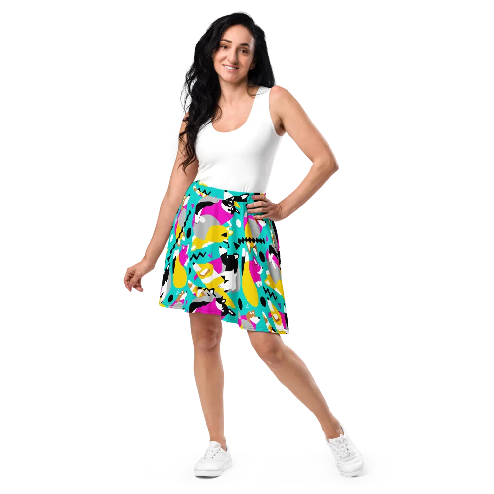 Neon Canine Parade on Skater Skirt — Front