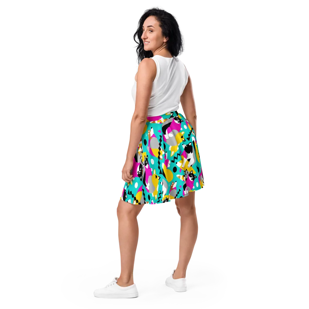 Neon Canine Parade on Skater Skirt — Back