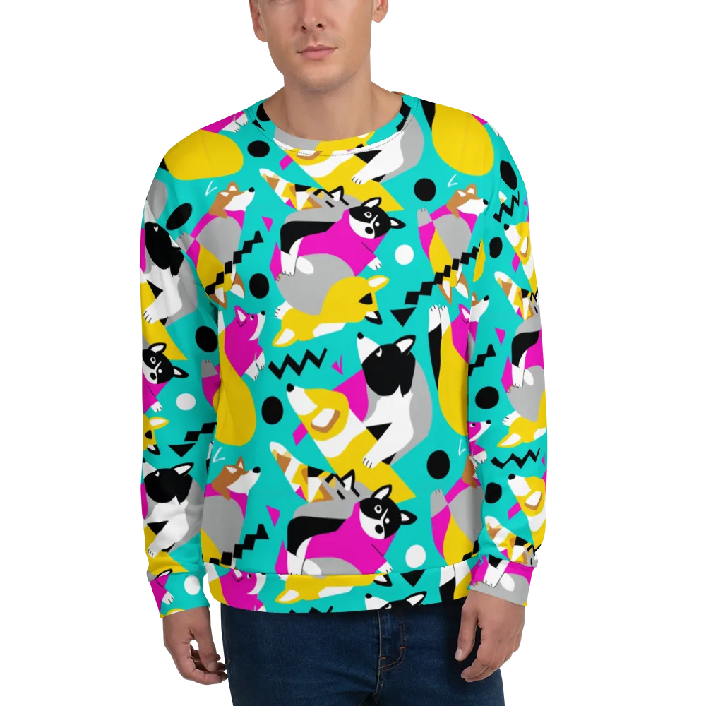 Neon Canine Parade on Sweatshirt — Front