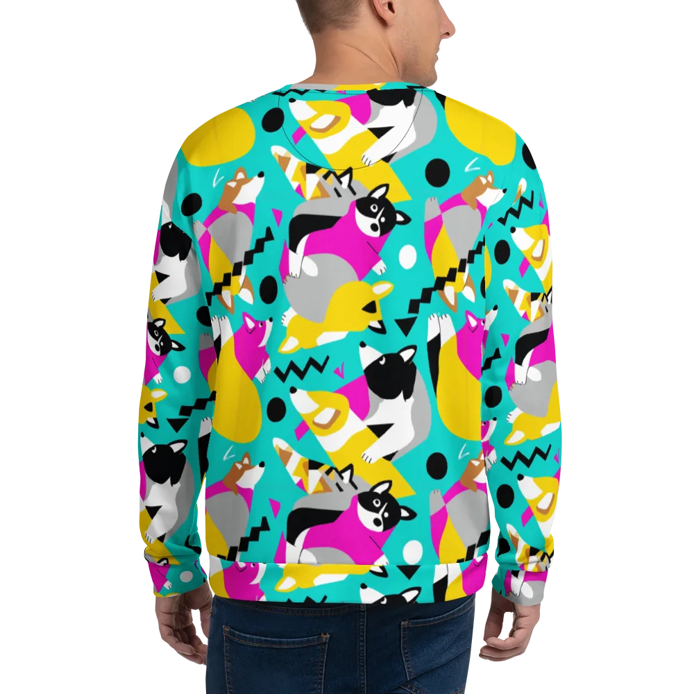 Neon Canine Parade on Sweatshirt — Back