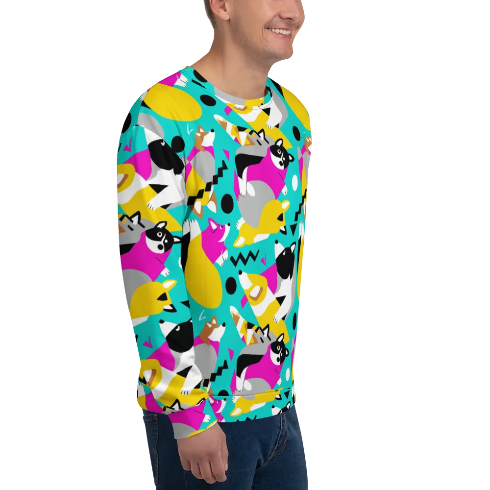 Neon Canine Parade on Sweatshirt — Right Front
