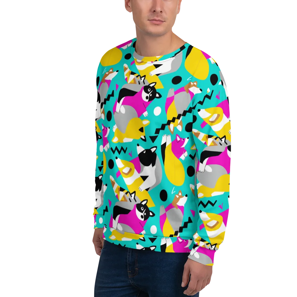 Neon Canine Parade on Sweatshirt — Left Front