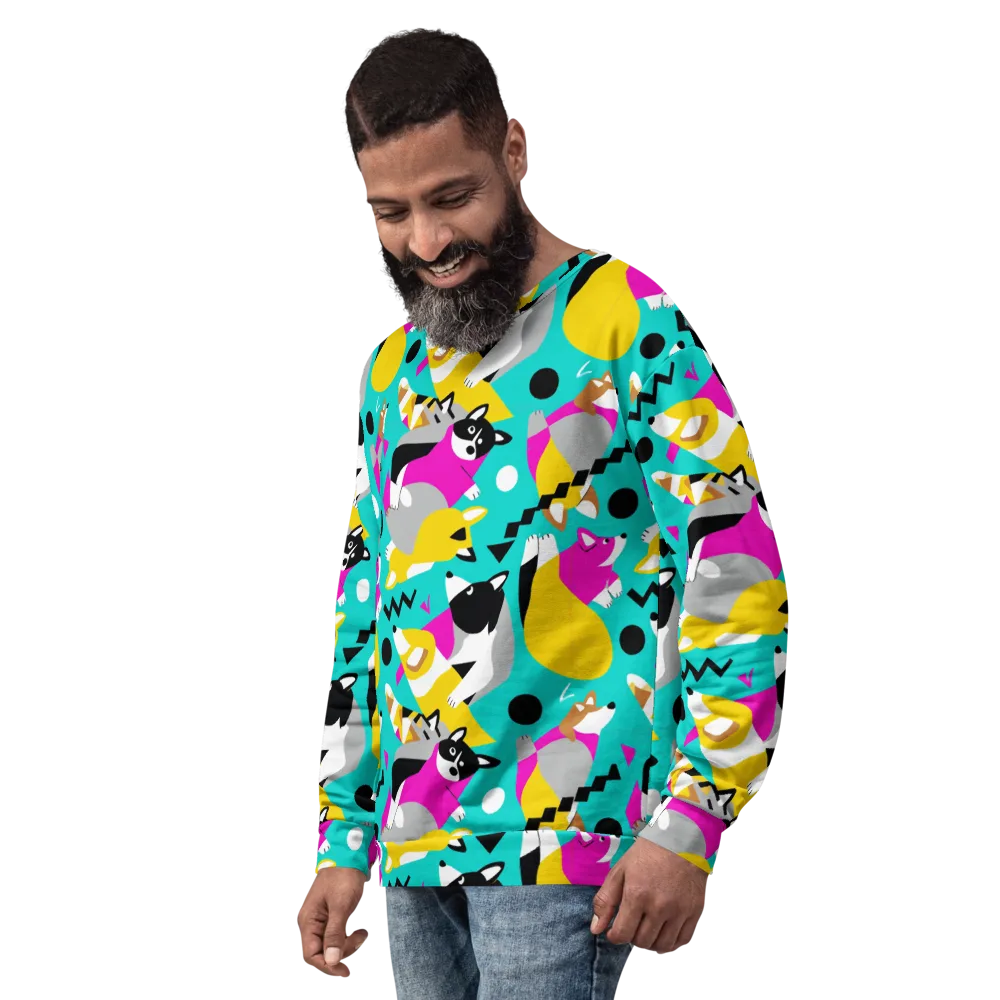 Neon Canine Parade on Sweatshirt — Left Front