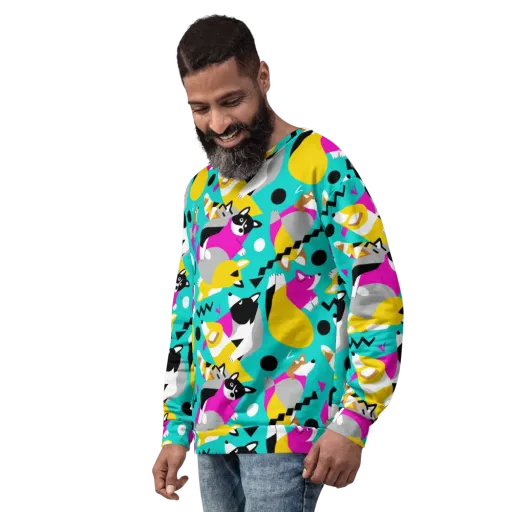 Neon Canine Parade on a Sweatshirt