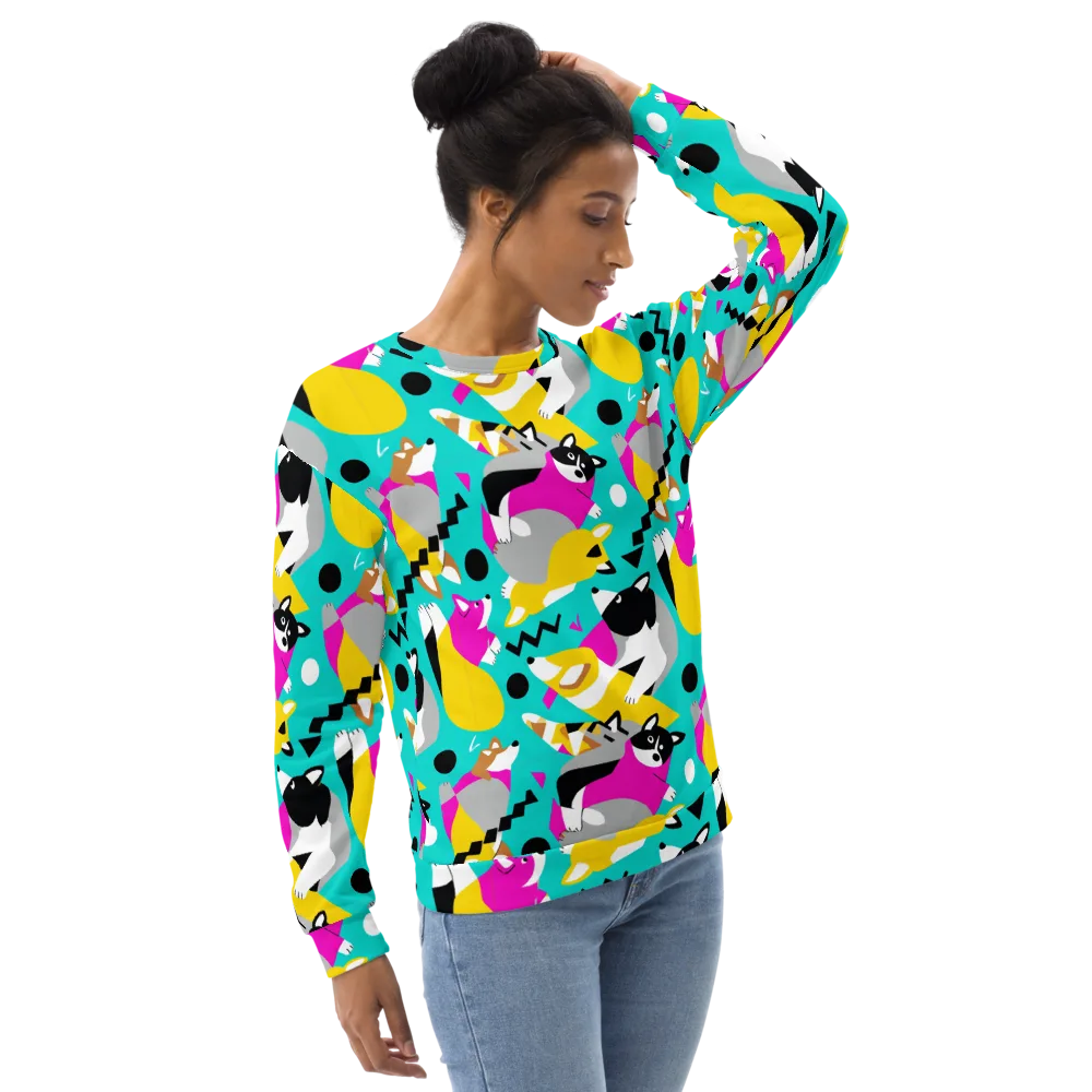 Neon Canine Parade on Sweatshirt — Right Front