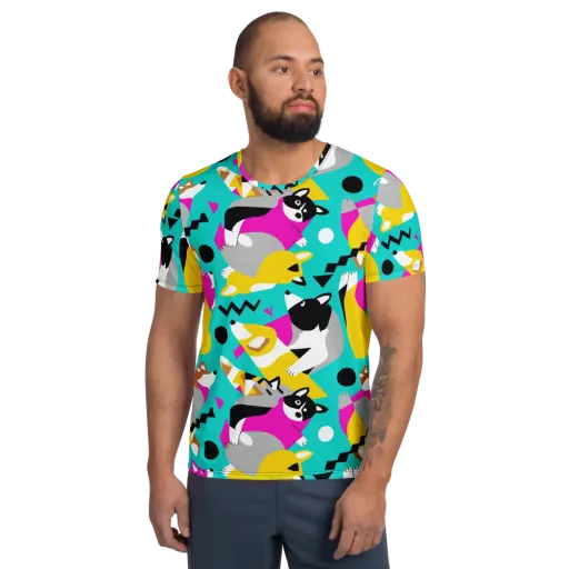 Neon Canine Parade on a Men's Athletic T-Shirt
