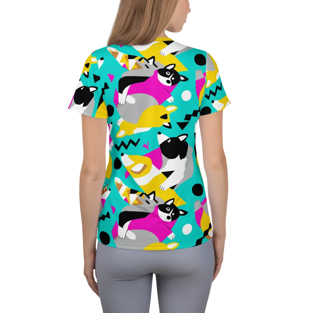 Neon Canine Parade on Women's Athletic T-Shirt — Back