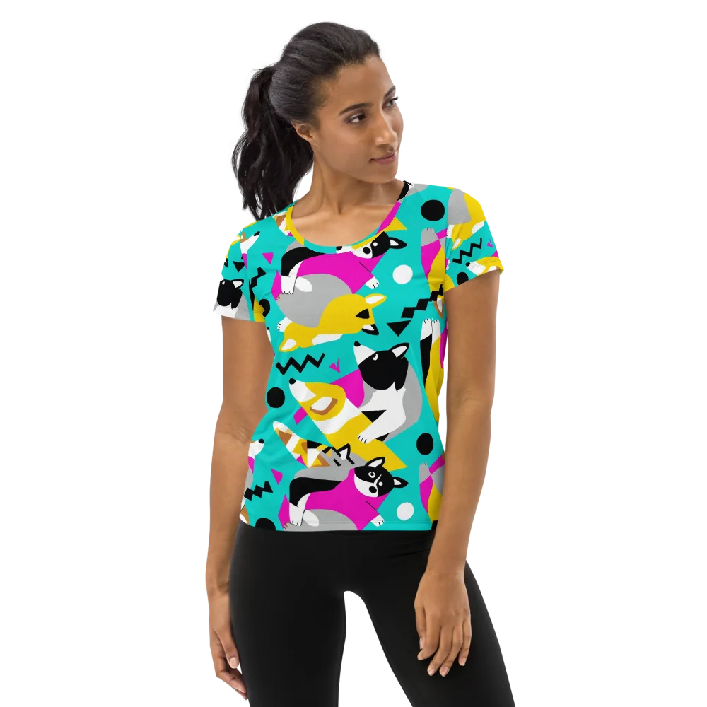 Neon Canine Parade on Women's Athletic T-Shirt — Front
