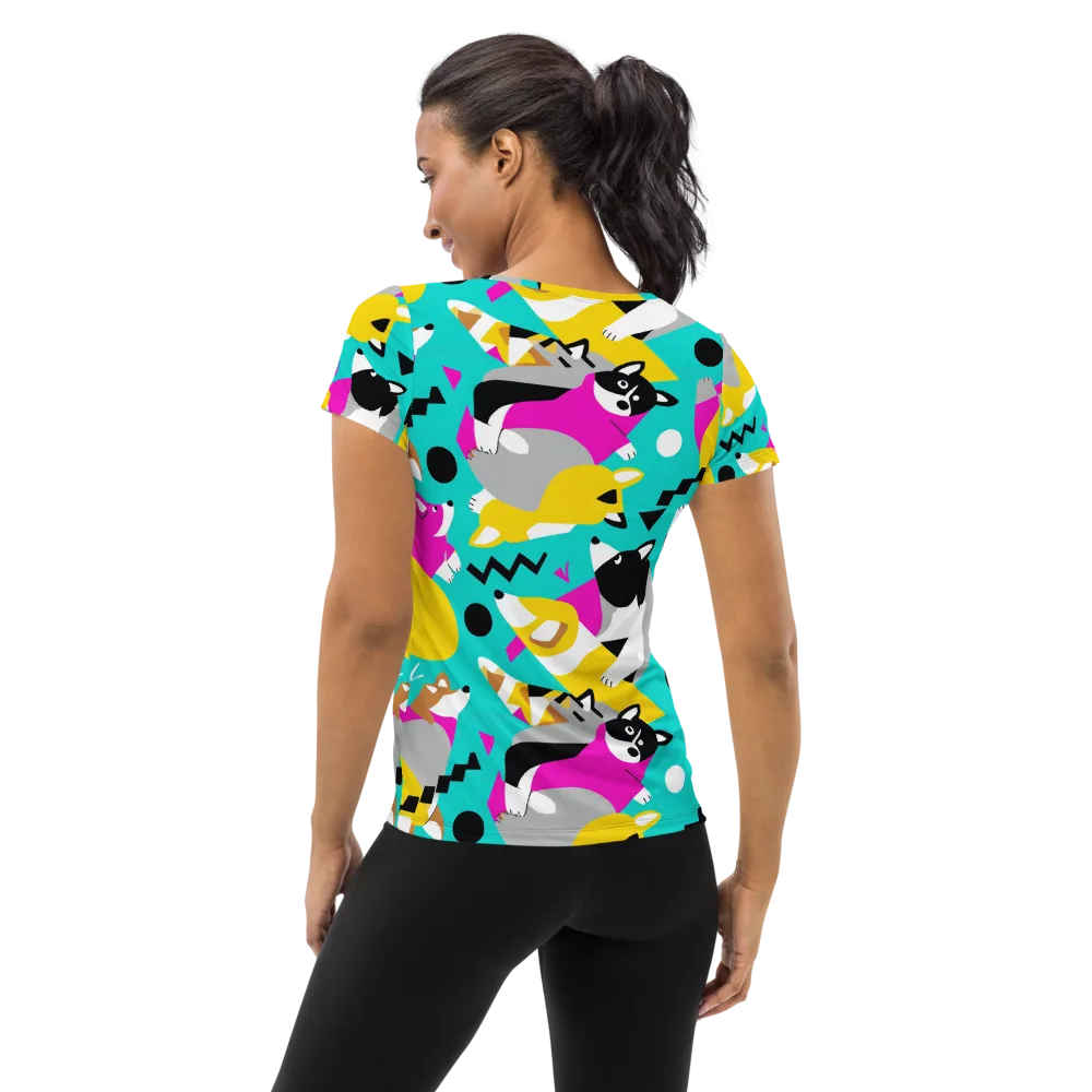 Neon Canine Parade on Women's Athletic T-Shirt — Back