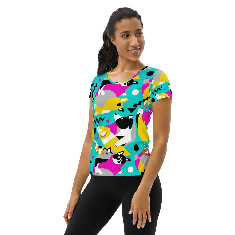 Neon Canine Parade on Women's Athletic T-Shirt — Left