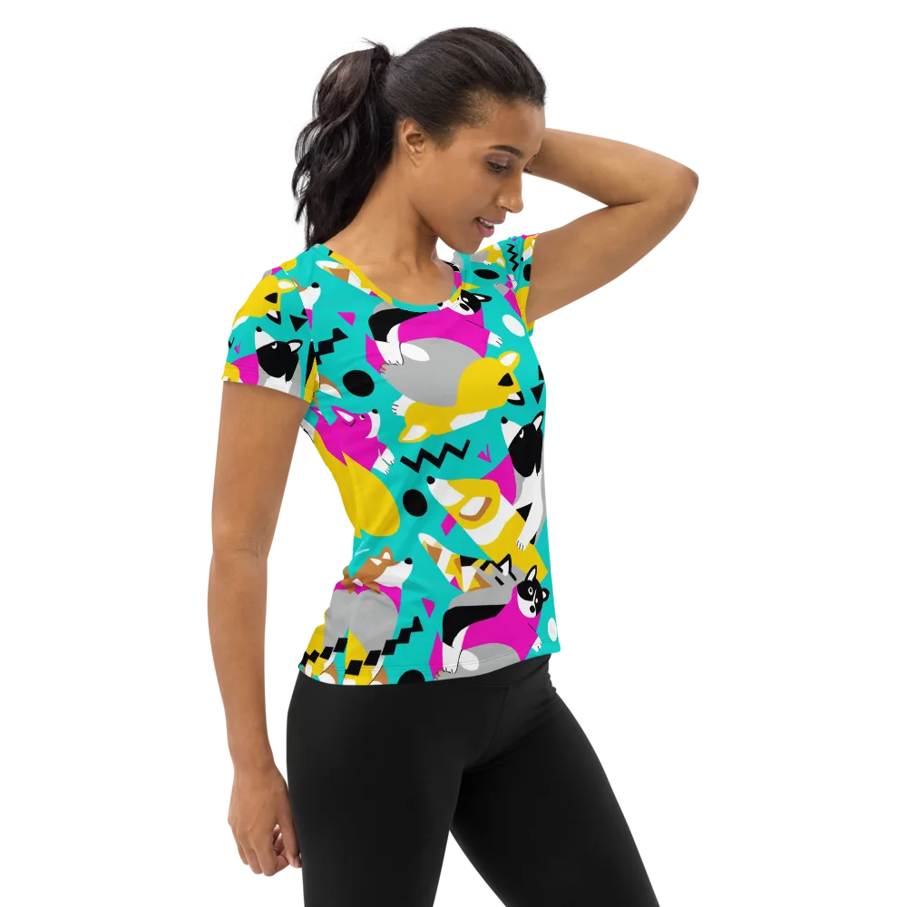 Neon Canine Parade on Women's Athletic T-Shirt — Right