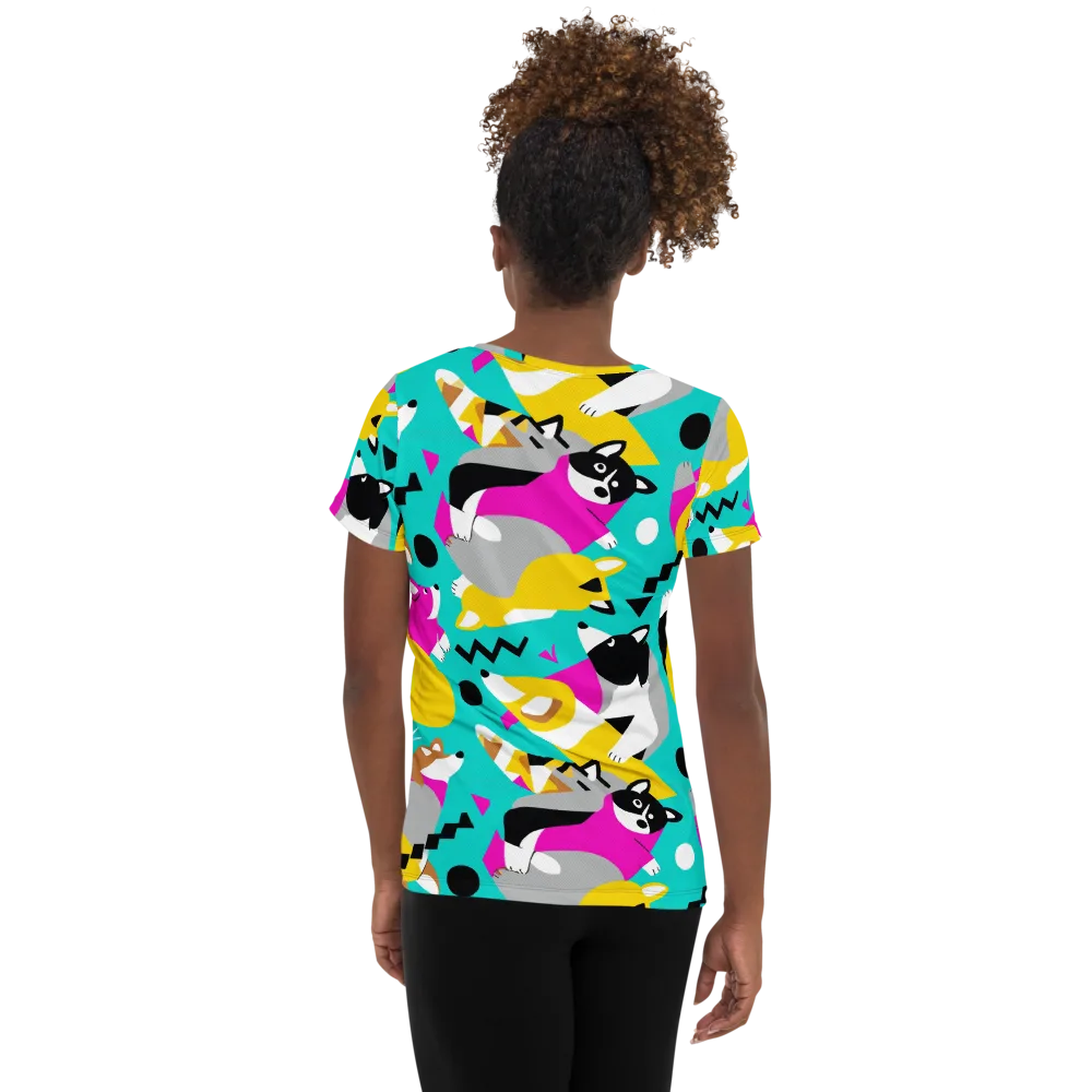 Neon Canine Parade on Women's Athletic T-Shirt — Back