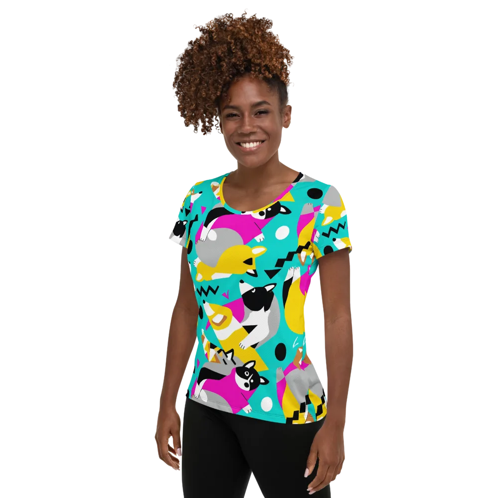 Neon Canine Parade on Women's Athletic T-Shirt — Left