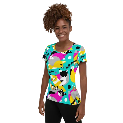 Neon Canine Parade on a Women's Athletic T-Shirt